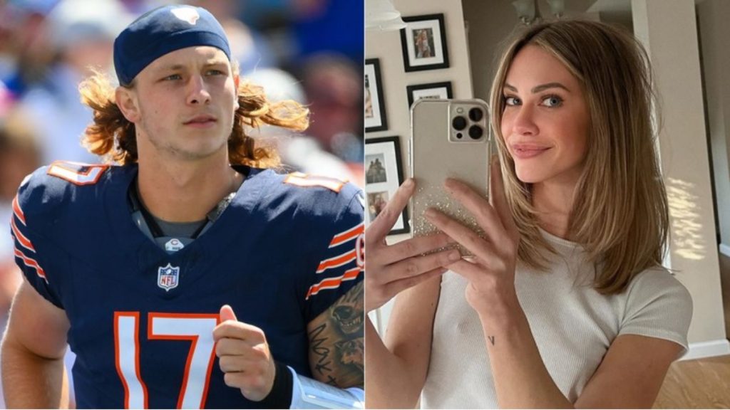 Football player and woman shown in a side by side relationship photo